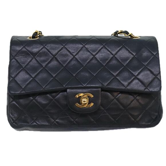CHANEL Matelasse Turn Lock Chain Shoulder Bag Lamb Skin Black CC - Picture 1 of 16